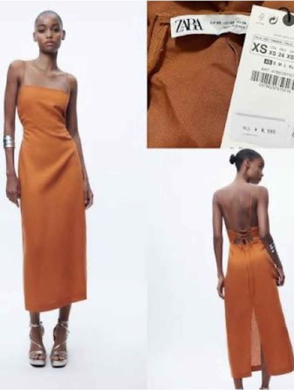 Zara Rust-Orange Strapless Midi Dress